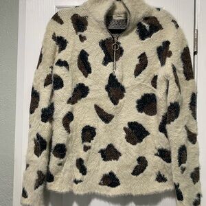 Entro Women's Fuzzy Cow Print Pullover 1/4 Zip Size Medium